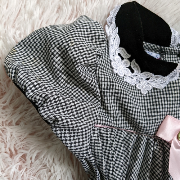 Piccolo Velvet-trimmed Pleated Check Dress Lacey Peter-pan Collar 12m - Picture 5 of 11